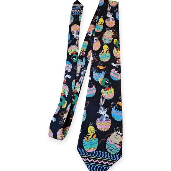 Vintage Warner Bros Looney Tunes Easter Holiday Black Tie - Picture 2 of 4